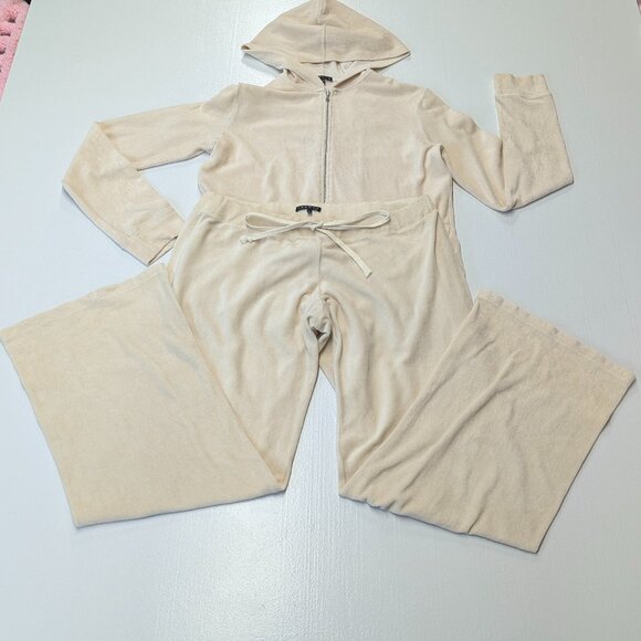 Theory Velour Track Suit Top is Small Bottom is Medium *Cream Colored - Picture 2 of 16